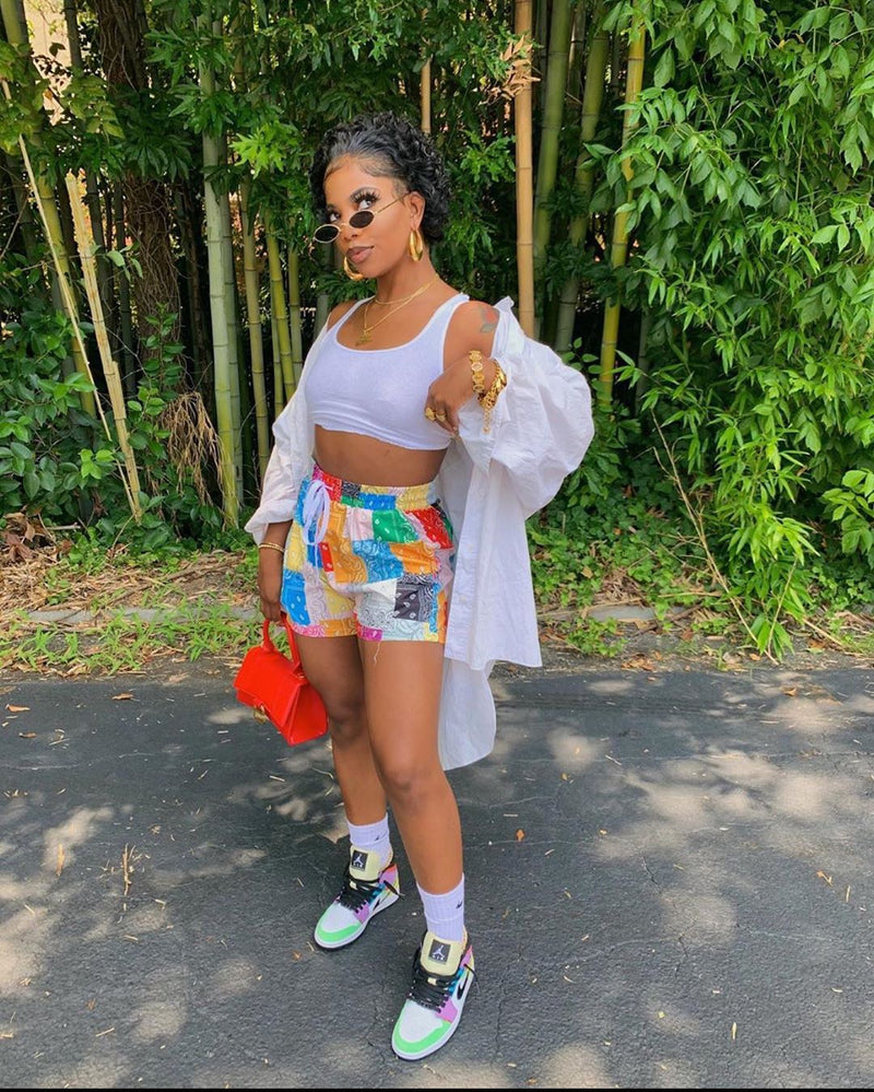 Plus Size Summer Casual Paisley Print Shorts FSL 108