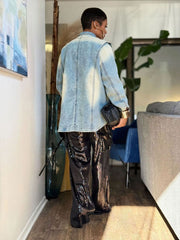 Plus Size Vintage Washed Denim Blazer Jacket GYLN 8925