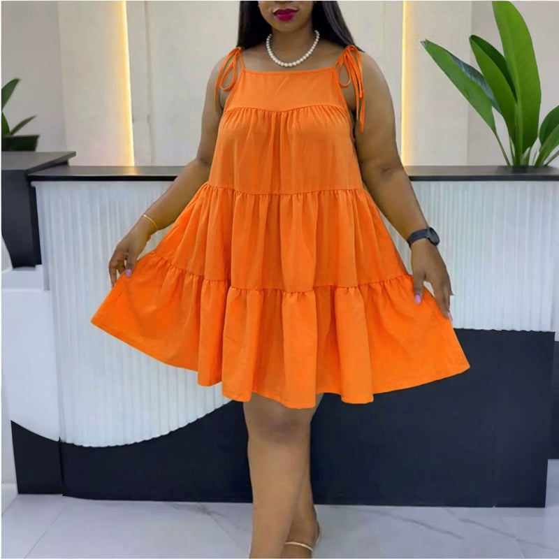 Plus Size Solid Color Loose Mini Dress HNIF DJP002