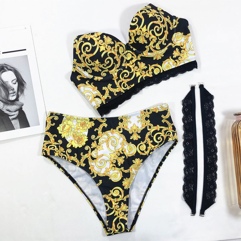 Sexy Lace Strap Bra and Panty Split Swimsuit Lace Strap Detachable CSYZ B117W