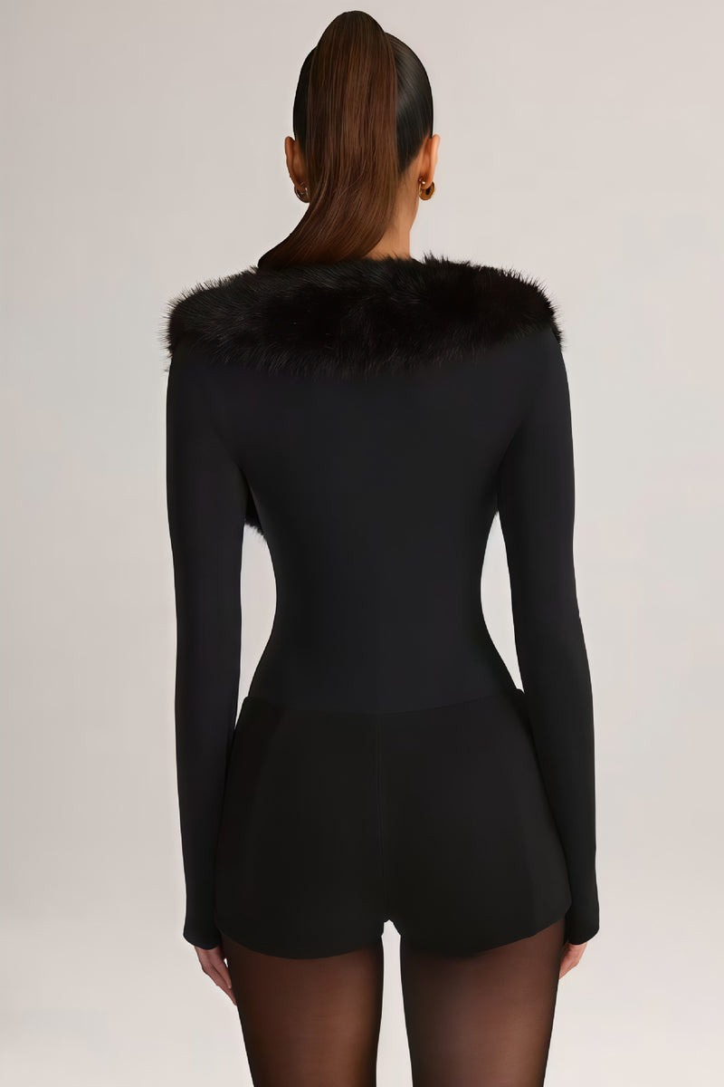 Fur Collar Long Sleeve Slim Romper SHD 9595