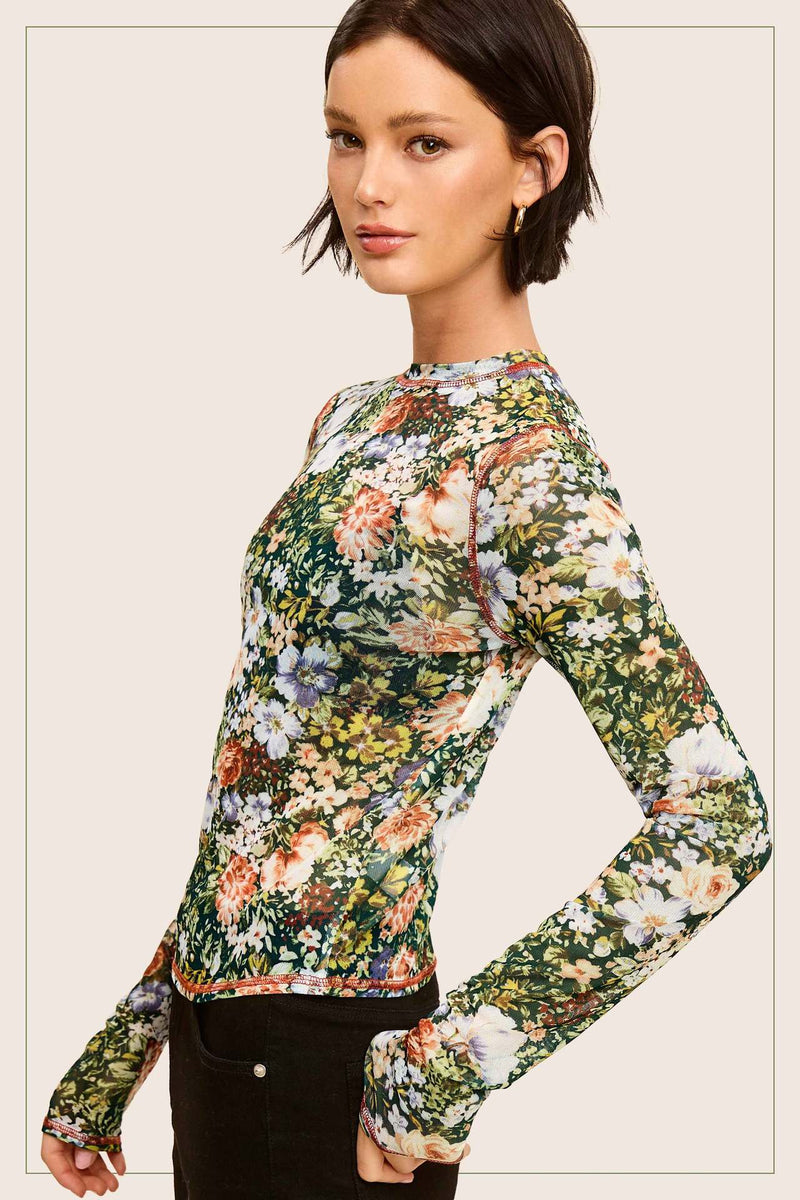 Mesh Print Long Sleeve T Shirt QYXZ 9180