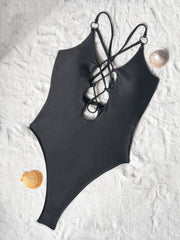 Solid Color Halter Bandage One Piece Swimsuit CASF 6694