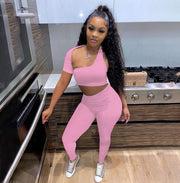 Sexy One Shoulder Irregular 2 Piece Pants Sets YIBF 60184