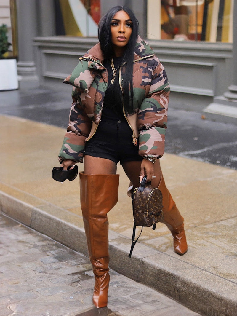 Vintage Camouflage Printed Short Jacket Cotton Coat ZSD 0712