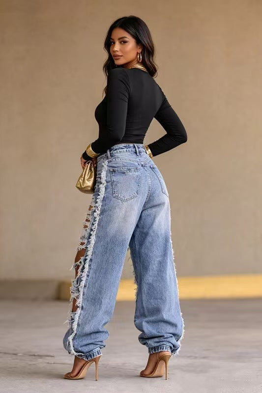 Fashion High Waist Holes Jeans OD 8788