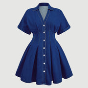 V Neck Short Sleeve Denim Mini Dress GDAM 218976