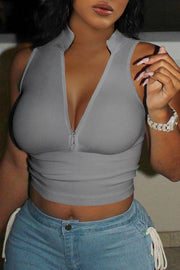 Solid Color V Neck Tight Tank Top GFCF 1289