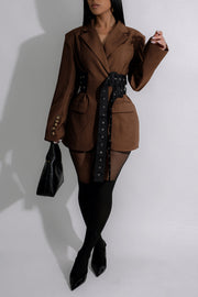 Tie Up Patchwork Long Sleeve Blazer AIL 337