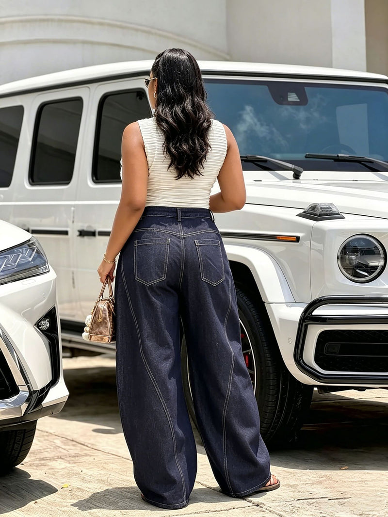 Plus Size Cartoon Embroidered Wide Leg Jeans GYLN 5766