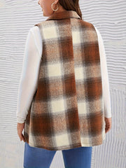 Plus Size Plaid Print Sleeveless Vest Coat GAWE 6423