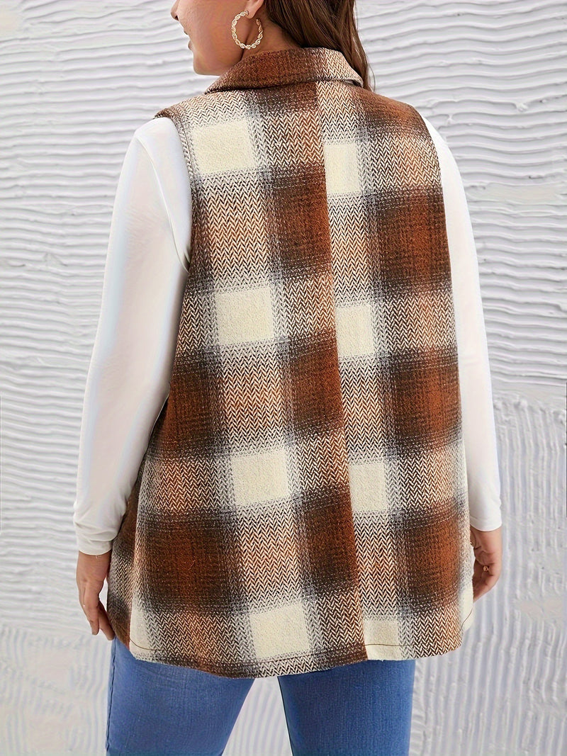 Plus Size Plaid Print Sleeveless Vest Coat GAWE 6423