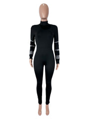 Long Sleeve Hot Drill High Collar Jumpsuit SHD 9958