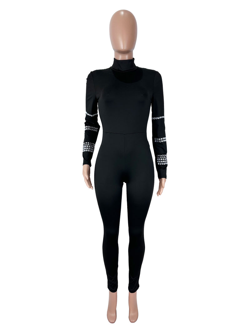 Long Sleeve Hot Drill High Collar Jumpsuit SHD 9958