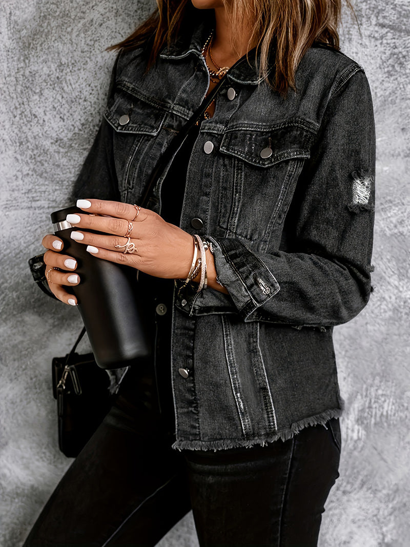 Fashion Holes Lapel Denim Jacket GKNF TSX 022