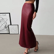Retro Faux Leather Long Skirt GNZD 060165DBZ