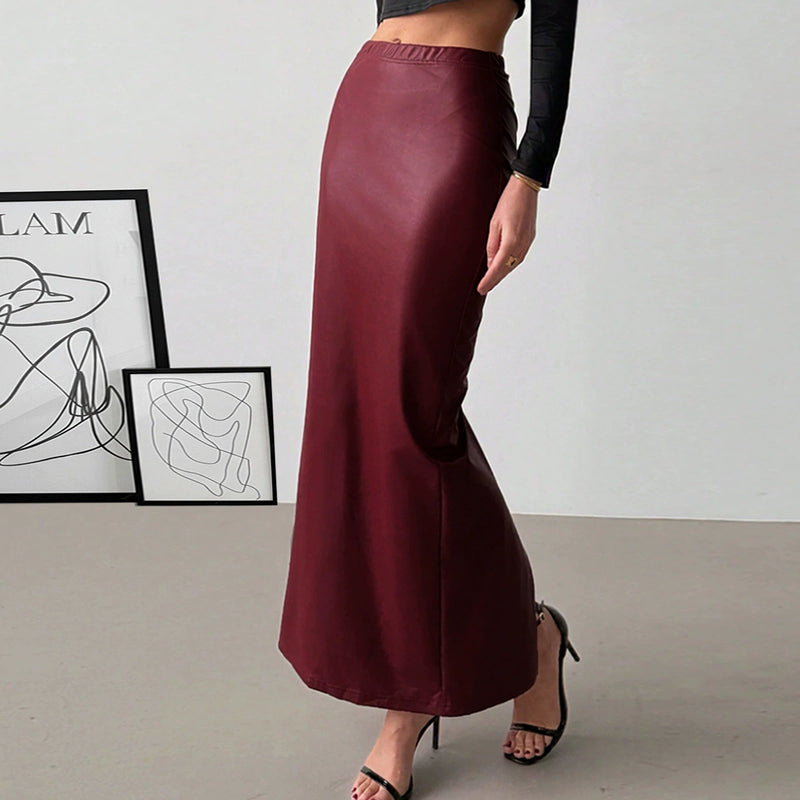 Retro Faux Leather Long Skirt GNZD 060165DBZ
