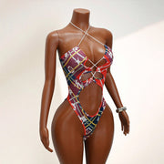 Sexy Print Patchwork One Piece Swimsuit GHYX 5245