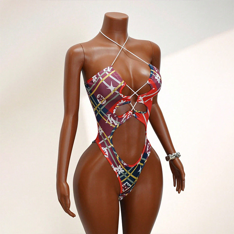 Sexy Print Patchwork One Piece Swimsuit GHYX 5245