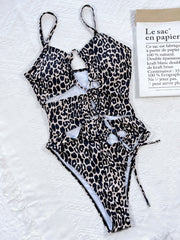 Leopard Print Cut out Drawstring One Piece Swimsuit CSYZ C88W