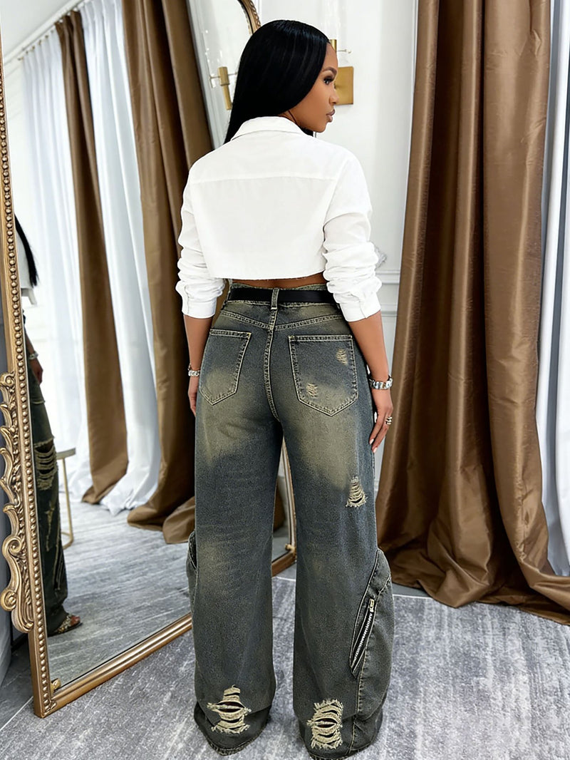 Plus Size Casual Holes Straight Jeans GYLN 1534