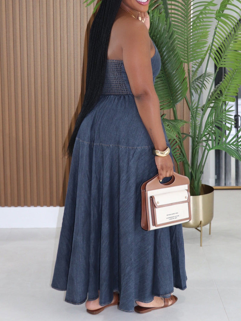 Halterneck Backless Deniim Maxi Dress AIL 353