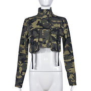Tie Up High Collar Camouflage Coat GNZD 7831TG