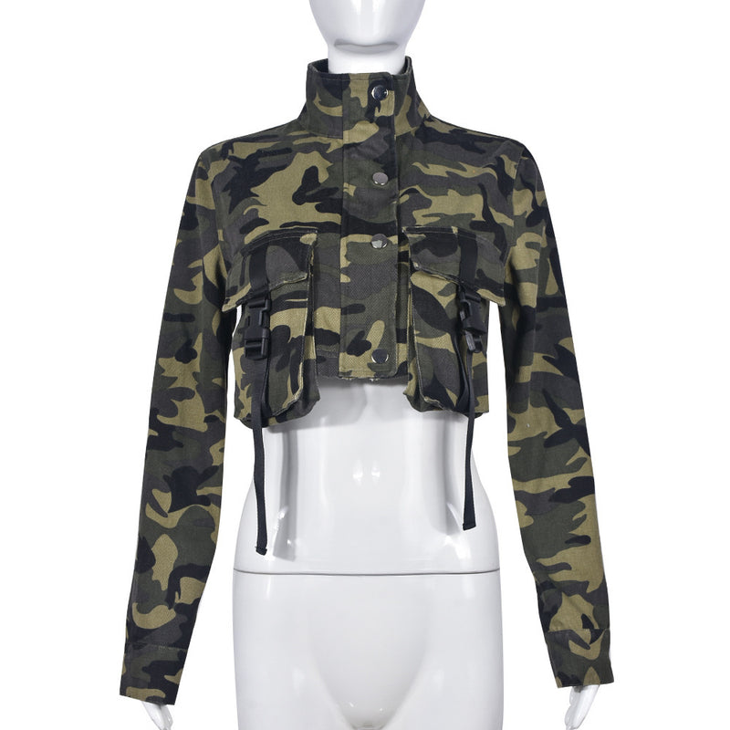 Tie Up High Collar Camouflage Coat GNZD 7831TG