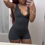 Solid Color V Neck Tight Sport Romper GYZY 8910
