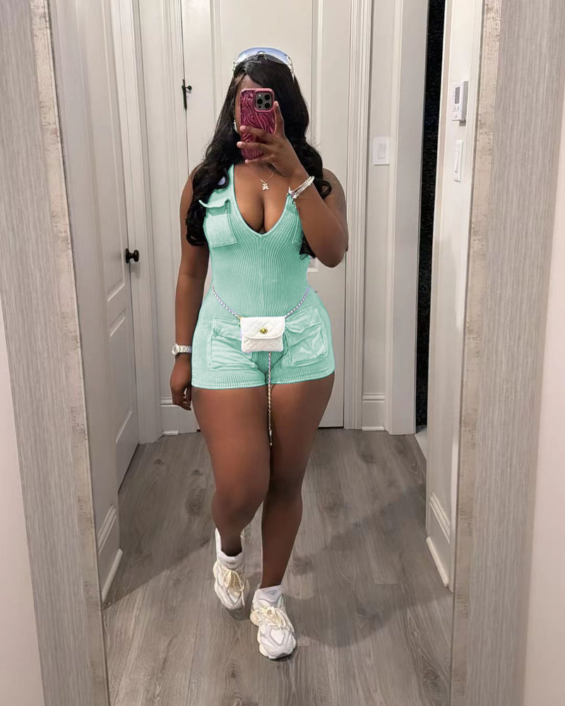 Casual V Neck Sleeveless Romper TR 1313