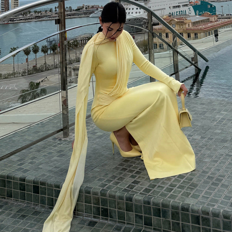Solid Color Long Sleeve Ruched Maxi Dress DLSF K6D15241A