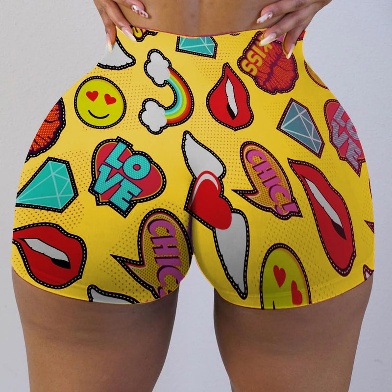 Plus Size Sexy Lips Printed Skinny Mini Shorts LUO 3093