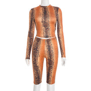 Snake Print Tight Two Piece Pants Set MXBF J25ST354
