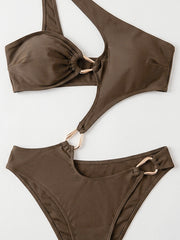 Solid Color Single Shoulder One Piece Swimsuit CSYZ G885W