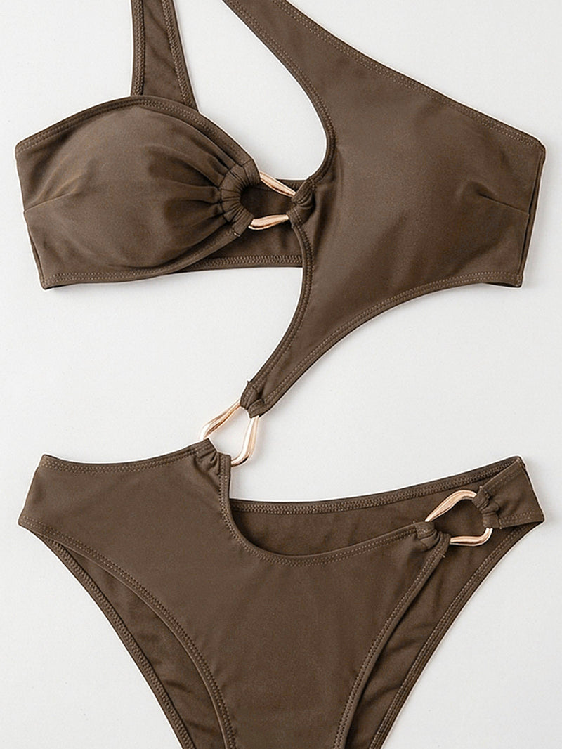Solid Color Single Shoulder One Piece Swimsuit CSYZ G885W