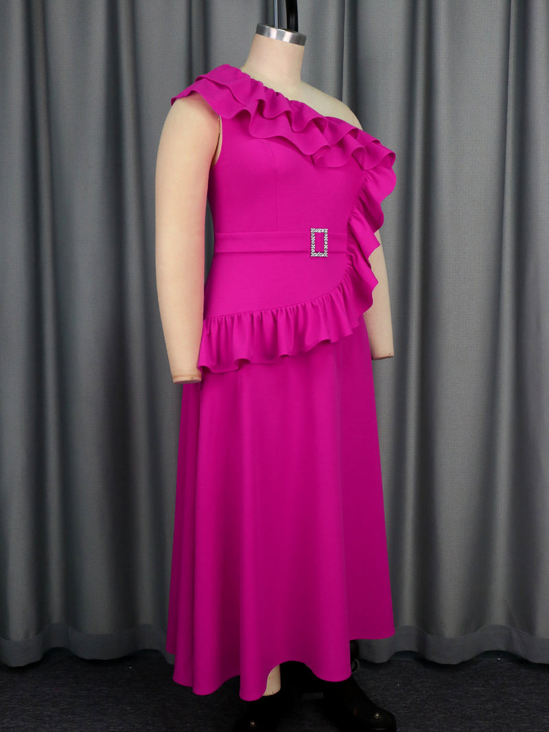 Plus Size Single Shoulder Hot Drill Maxi Dress GKEN AM041037