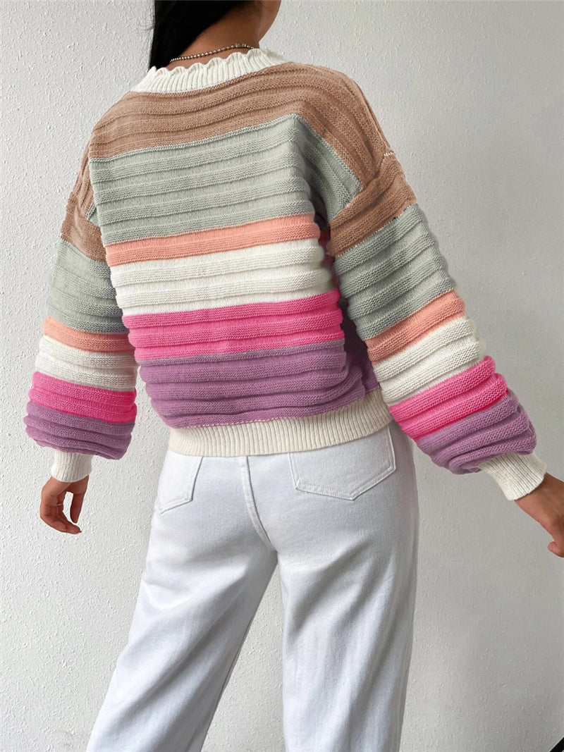 Stripe Color Block Cardigan Sweater GZYF 1167