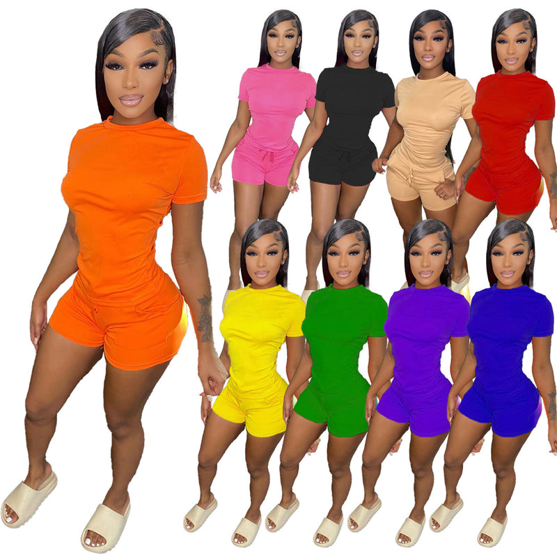 Solid T Shirt And Shorts Two Piece Sets WSM 5304