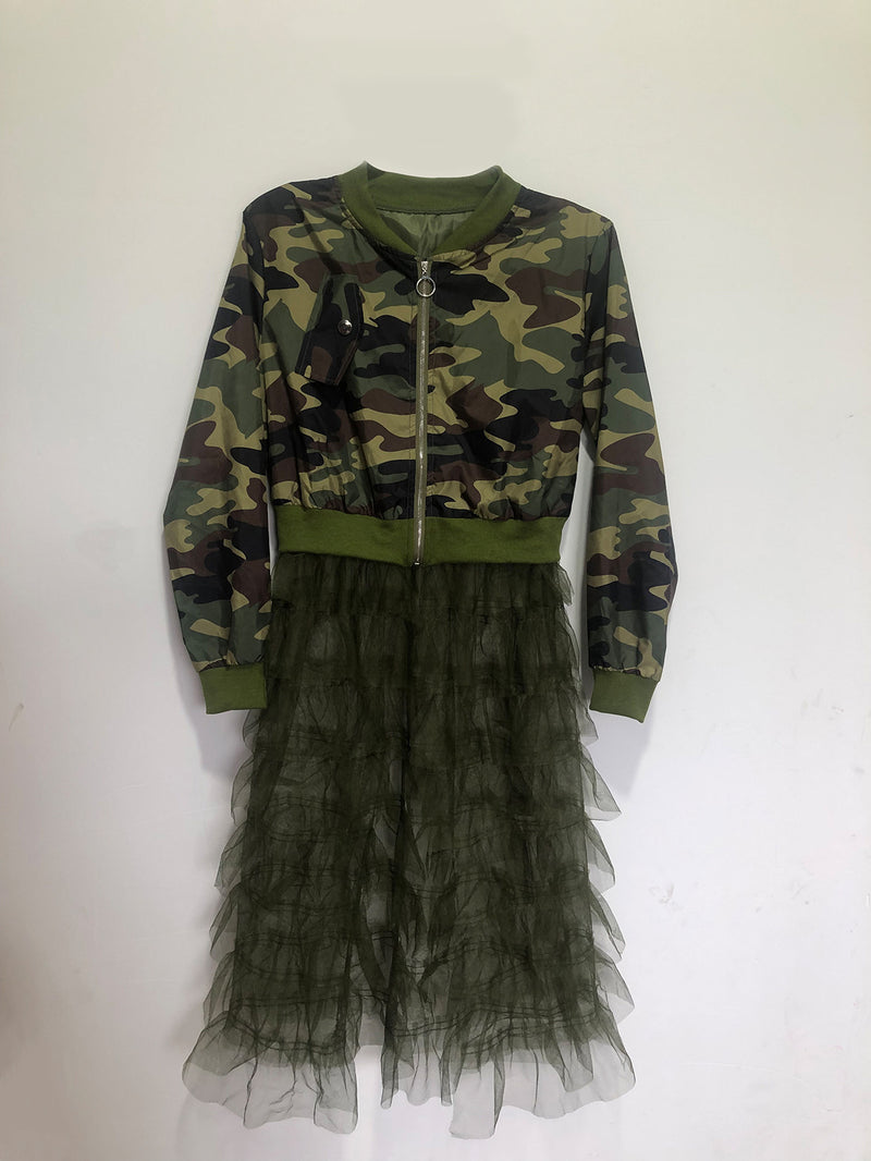 Printed Zipper Patchwork Mesh Lace Jacket Coat OMY 11029