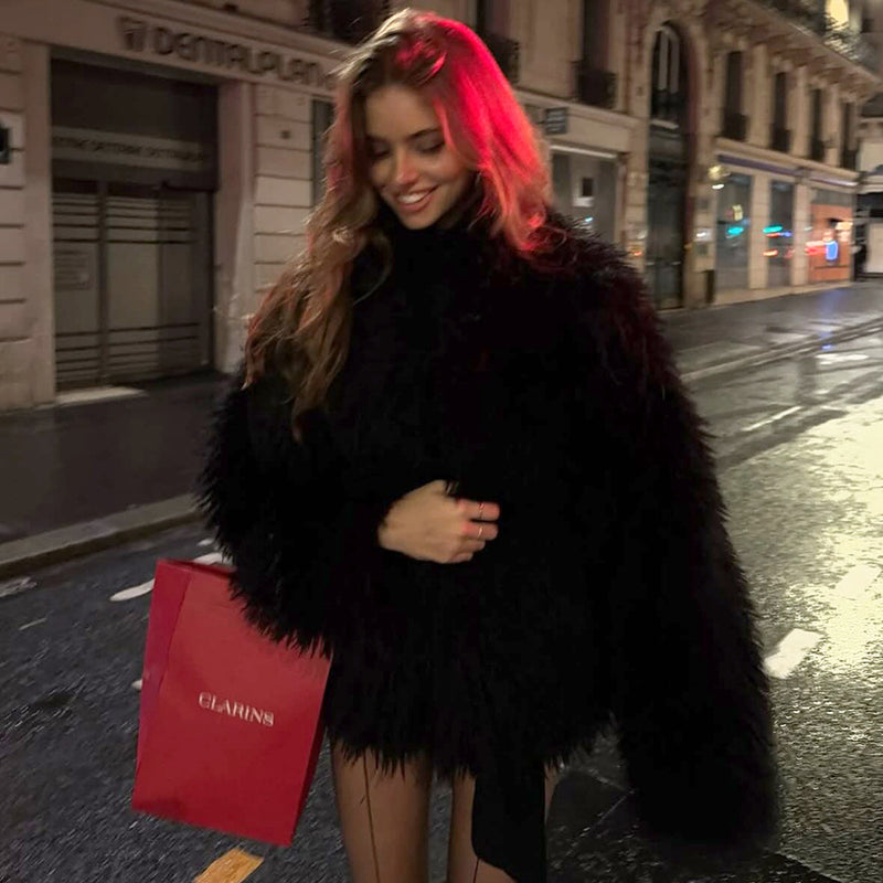 Long Sleeve Solid Color Plush Coat XEF K25C84302
