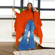 Pleated Long Solid Color Shawl Blouse NNWF 10623
