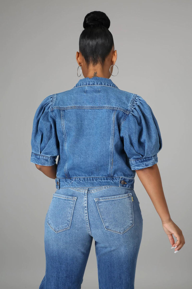 Bubble Short Sleeve Fashion Denim Coat GQDH 1066