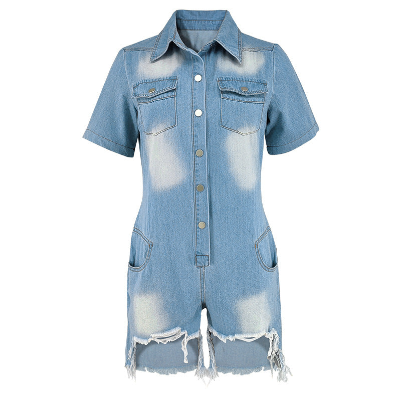 Short Sleeve Tassel Denim Ronper GDAM 218628