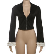 Long Sleeve Zipper Deep V Neck Coats GYME K25L77368