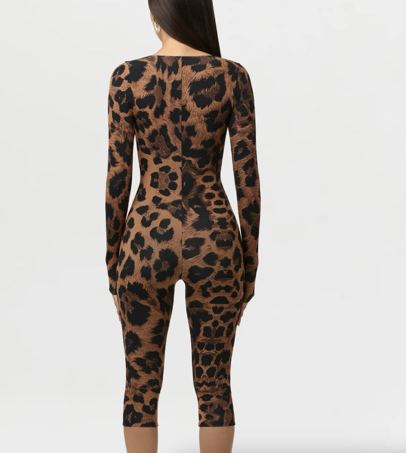 Leopard Print Hollow Out Seventh Jumpsuit YWXS K26L2544