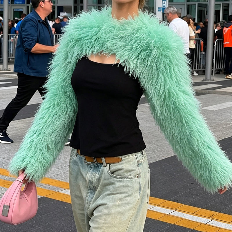 Furry Long Sleeve Ultra Short Jacket GPKJ MR51578