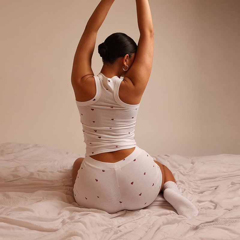 Love Print Tank Top Shorts Pajamas Two Piece Set DLSF K25S63530