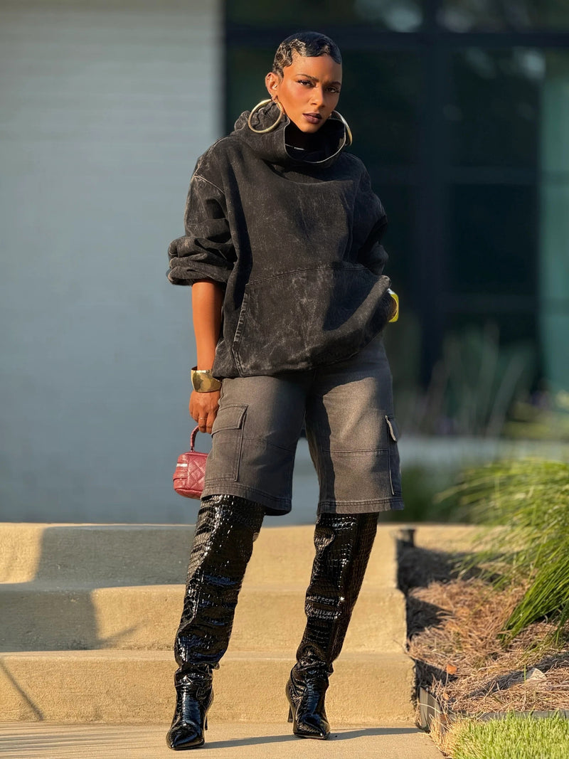 Plus Size Solid Color Hooded Loose Sweatshirt GYLN 0011
