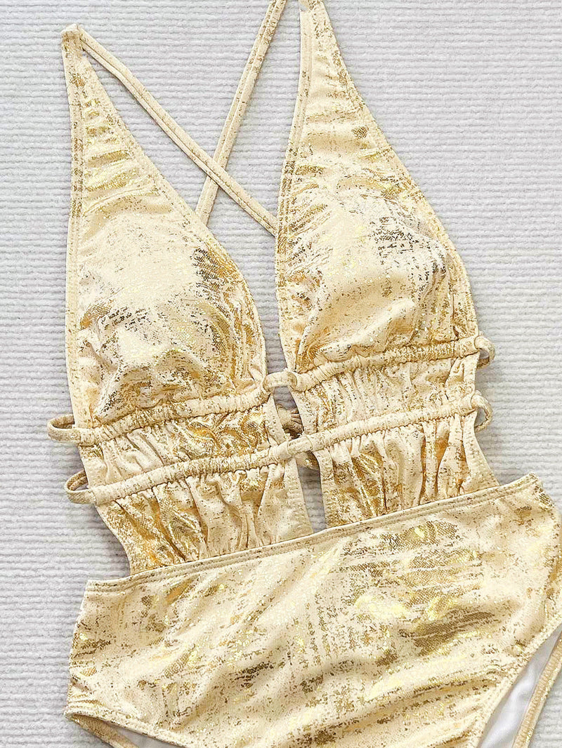 Sexy Print Hollow Out One Piece Swimsuit CSYZ G325WY