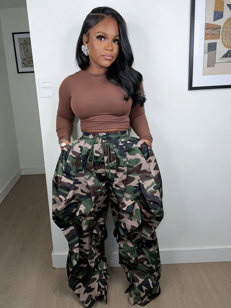 Camouflage Print Ruffles Patchwork Pants LSD 2719